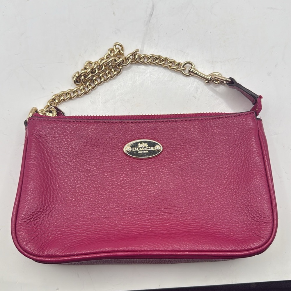 Coach Nolita Shoulder Bag Wristlet Clutch Baguette Purse Pink Pebble Leather - Picture 2 of 16